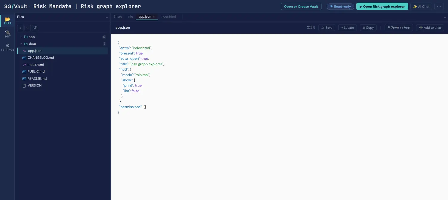 app.json with an empty permissions object — the floor of the scale.